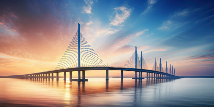 large bridge spanning the water at sunset
