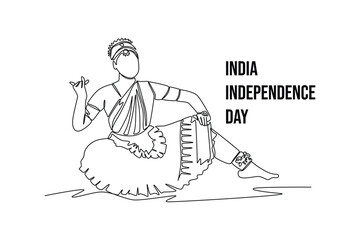 Fototapeta na wymiar Continuous one line drawing 15th August India Happy Independence Day concept. Single line draw design vector graphic illustration.