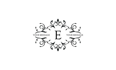Calligraphic elegant initial E logo design. Emblem for royalty, business card, boutique, hotel, restaurant, cafe, jewelry.
