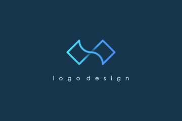 Simple Infinity Logo. Blue Geometric Line Infinite Symbol isolated on Blue Background. Flat Vector Design Template Element for Branding Business and Technology Logos.