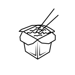 Ramen noodles vector illustration in bowl with chopstick in vintage retro flat style. Japanese noodle soup. Japanese traditional dish