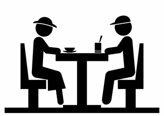 two people sitting in a restaurant, drinking woman and man, black silhouette, vector web symbol, illustration