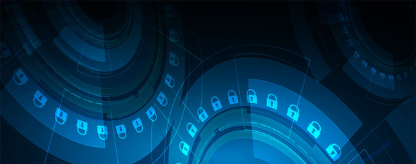 Cyber security and information or network protection with lock. Future technology web services for business and internet project
