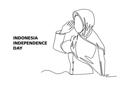 Single one line drawing 17th August Indonesia Happy Independence Day concept. Continuous line draw design graphic vector illustration.