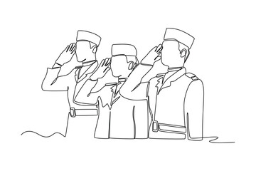 Single one line drawing 17th August Indonesia Happy Independence Day concept. Continuous line draw design graphic vector illustration.