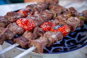 roasted sheep meat shashlik in uzbekistan