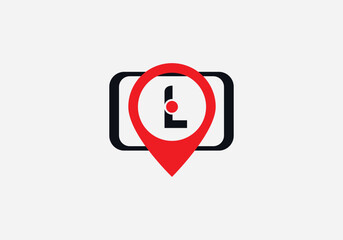 Location Track sign. Location tracker logo. Location symbol on phone tab with letter vector