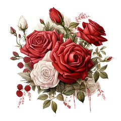 Vintage Red Wedding Decoration: Wedding Roses Bouquet Clipart Watercolor, made with generative AI