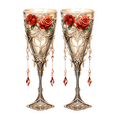Vintage Red Wedding Decoration: Wedding Champagne Clipart Watercolor, made with generative AI
