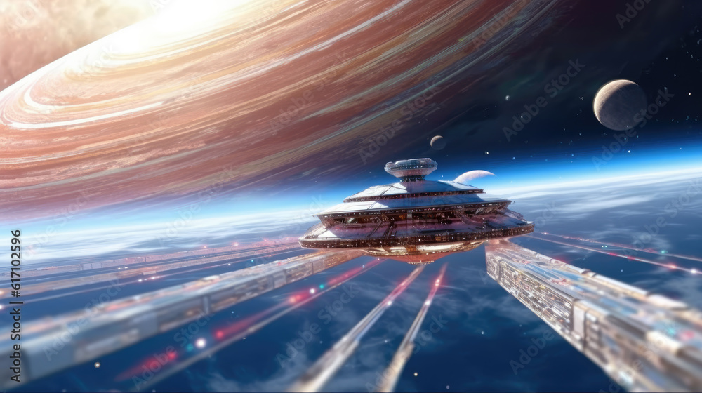 Wall mural ufo in space created with generative ai technology