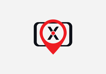 Location Track sign. Location tracker logo. Location symbol on phone tab with letter vector