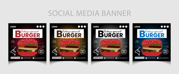 Food menu marketing  social media post template  or restaurant marketing social media post template design. Burger promotion poster.