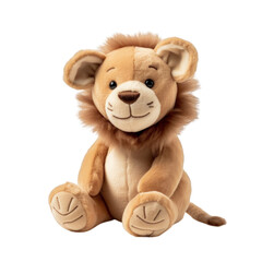 Cute lion stuffed animal isolated on a transparent background