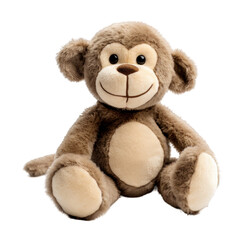 Cute brown monkey stuffed animal isolated on a transparent background
