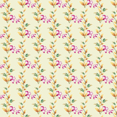 seamless floral pattern with colorful wild flowers on mirror reflecting blue sky