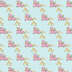 seamless floral pattern with colorful wild flowers on mirror reflecting blue sky