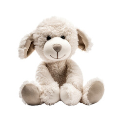 Cute white sheep stuffed animal isolated on a transparent background