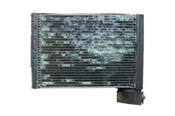 Close up evaporator Dirty cars. Cooling coil air condition car dirty with dust and stick. Nasty with mucus and dust clumping on air fins