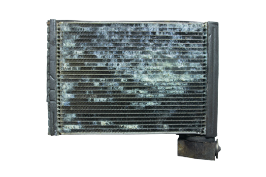 Close up evaporator Dirty cars. Cooling coil air condition car dirty with dust and stick. Nasty with mucus and dust clumping on air fins