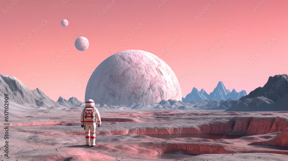 Wall mural ufo over the moon created with generative ai technology