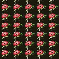 seamless floral pattern with colorful wild flowers on mirror reflecting blue sky