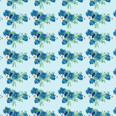 seamless floral pattern with colorful wild flowers on mirror reflecting blue sky