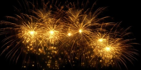 Fototapeta premium Abstract background new year, cheering crowd and gold fireworks and celebrating holiday, copy space, generative ai