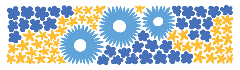 Abstract vector horizontal banner with simple daisy. Perfect for social media, poster, invitation, brochure, card, cover