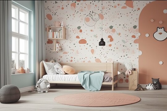 Kids bedroom wall mockup with personalized options. Generative AI