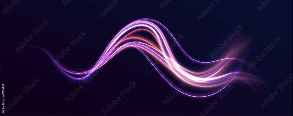 Poster futuristic dynamic motion technology. neon color glowing lines background, high-speed light trails e