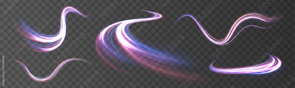 Poster neon color blurred motion on speedway. acceleration speed motion on night road. panoramic high speed