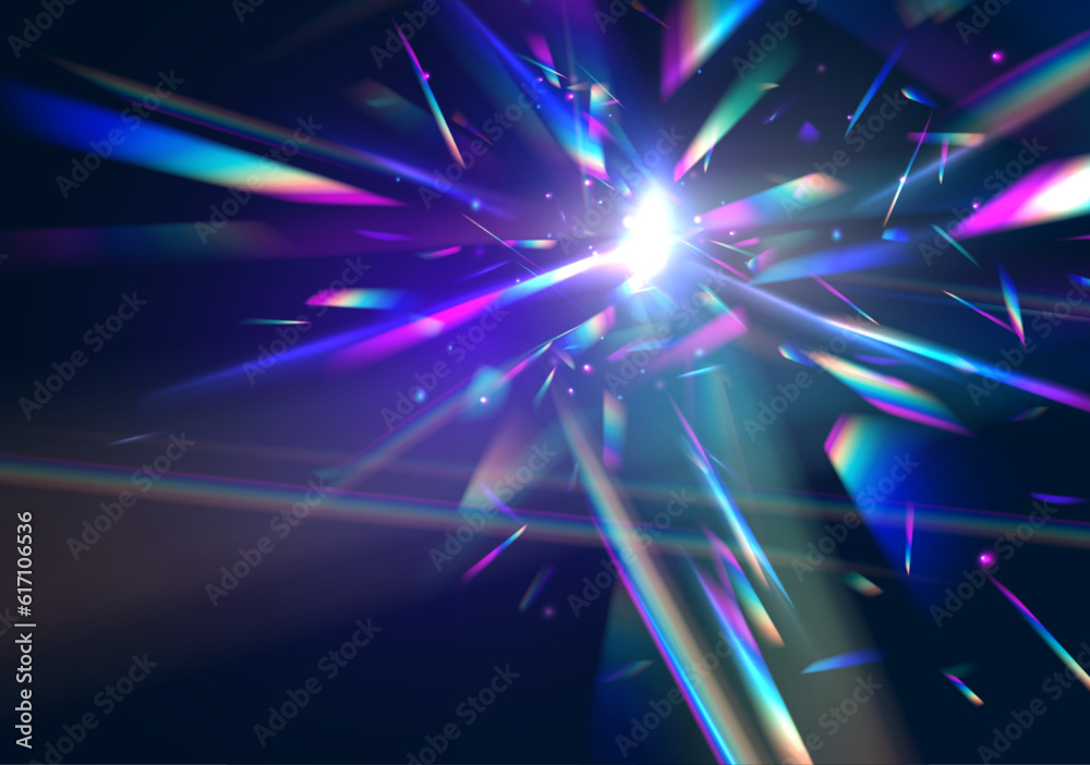 Leinwandbilder Transparent light refraction pattern for adding effects to backgrounds and objects. Holographic falling confetti glitters isolated on transparent background. Vector illustration.