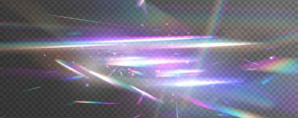Hologram reflection, crystal flare leak shadow overlay. Vector illustration of abstract blurred iridescent light backdrop. A transparent fantasy fashion light flare effect. Vector illustration. © Mirotvoric