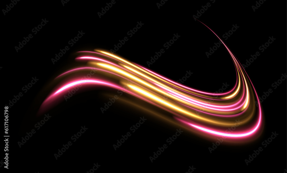Poster abstract bright neon loop with transparency. glowing spiral cover. black elegant. fire light circles
