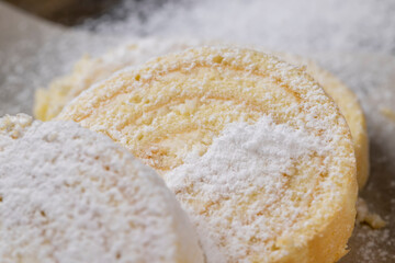 sweet dessert with cottage cheese cream and soft sponge cake