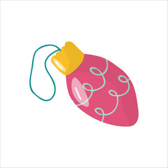 Vector single Christmas ball. In pink color, hand draw style. Vector illustration for icon, logo, print, icon, card, emblem, label, web