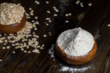 Wheat flour from a wooden bowl