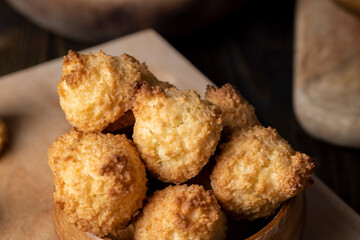 Small homemade coconut cookies made using coconut chips