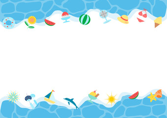 波打ち際と夏イメージのフレームイラスト