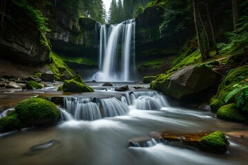 waterfall in the forest generated by AI technology