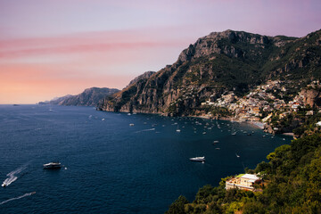The Amalfi coast with Positano. One of the most visited places in the world in summer. Clean and...