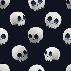Evil skulls seamless pattern for Halloween banners, 3D realistic vector.