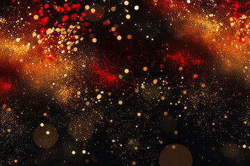 Gold and red bokeh of light textured glitter background. Christmas gold bokeh background, generative ai.