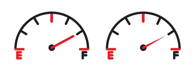 fuel indicator icon set. car gasoline or gas shortage tank level meter vector symbol. 