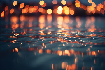 Water and city lights out of focus. Bokeh effect. Generative AI. - 617110960