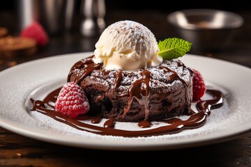 whipped cream chocolate and raspberries mint leaf galore gourmet vanilla ice generative ai