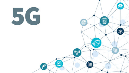 5G banner web icon for business and technology, speed, signal, network, technology, big data, Iot and traffic icons.