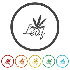 Cannabis leaf icon. Set icons in color circle buttons