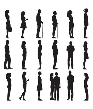 Men and Women Mix collection, vector, silhouette, black, isolated, symbols on white background