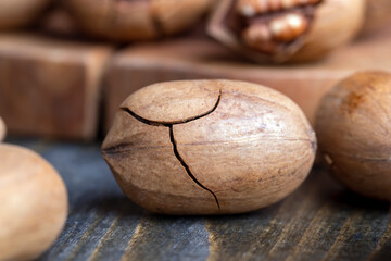 Pecan in a shell on the table